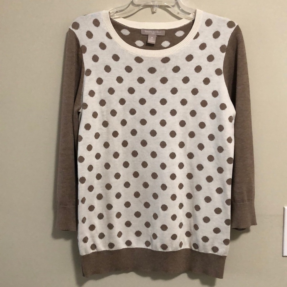 Banana Republic Sweater Polka Dot Pullover SZ M Brown Cream